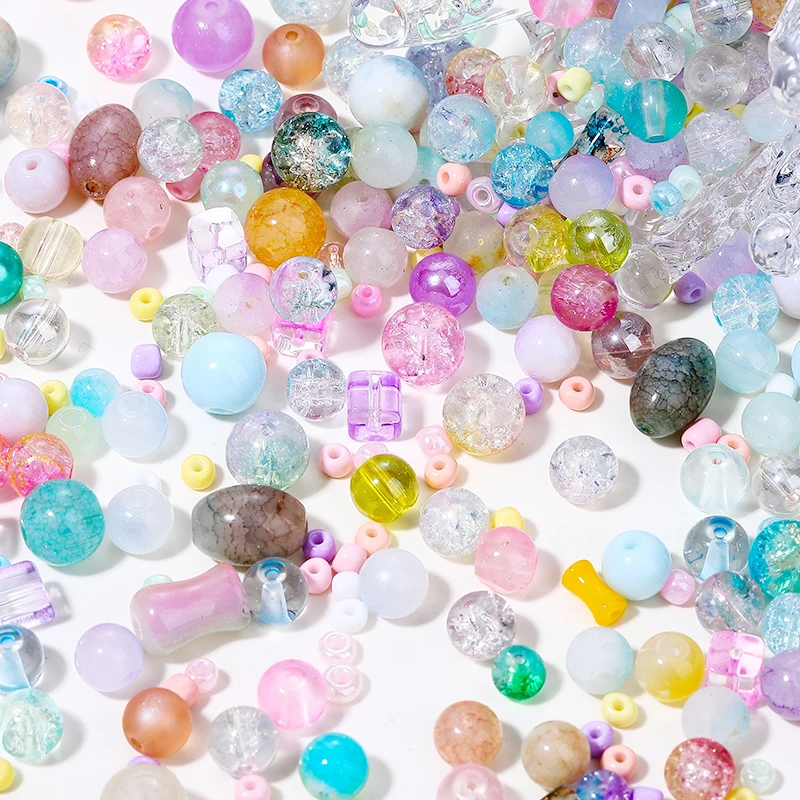 50g Assorted Glass Beads for Jewelry Making 2-10mm Colorful Crystal Beads for Bracelets Earrings Necklaces Crafts Making DIY Art