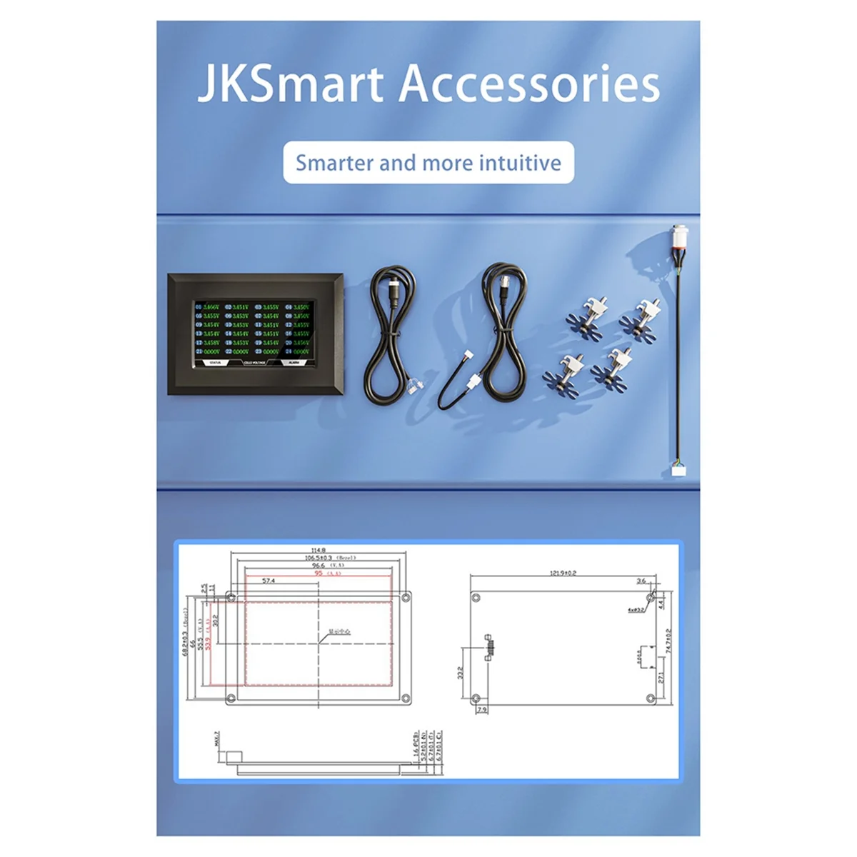 Accesorio BMS Pantalla LCD de 4,3 pulgadas con monitor de interruptor activo para JK Smart BMS