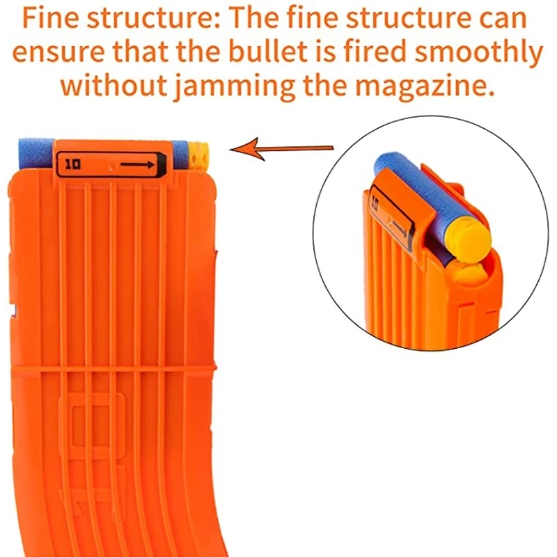 3 pacote de revista curvada clipe de recarga rápida laranja com 30 peças de recarga de dardo balas macias para armas de brinquedo nerf série n-strike elite