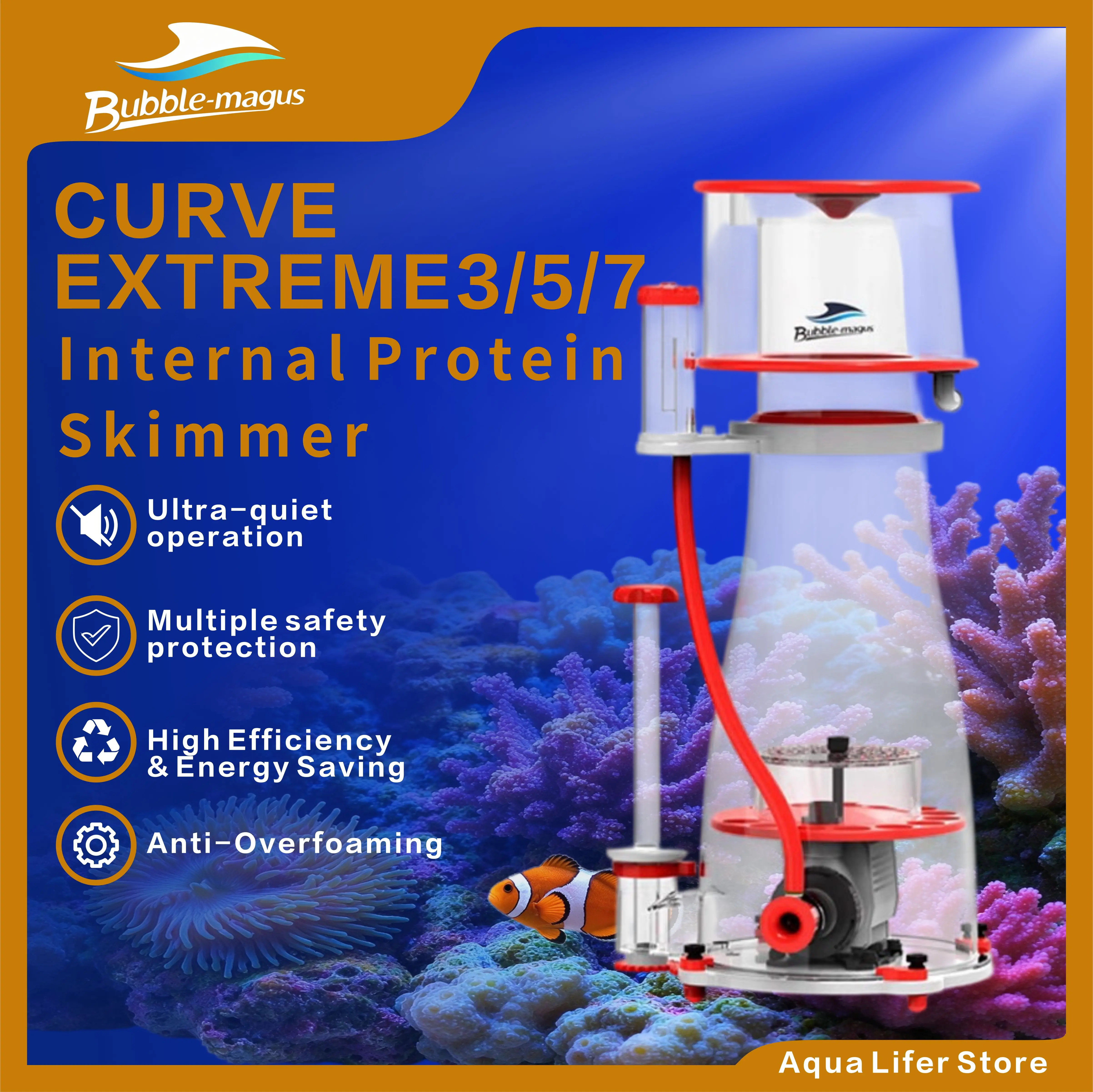 Bubble Magus Curve EXTREME 3/5/7 Protein Skimmer, Conical Internal Sump Separator, Quiet Needle Wheel Pump for Reef Tank
