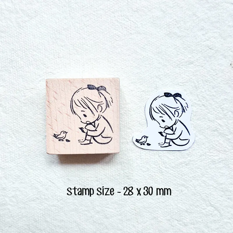ختم سكرابوكينغ Kawaii فتاة وطيور قصة الطفولة الذاكرة مذكرات الديكور المجلات لطيف فتاة طوابع خشبية #5
