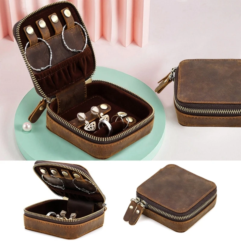 Portable Genuine Leather Jewelry Storage Bag Watch Travel Case for Men and Women Unisex Ornament Y08E