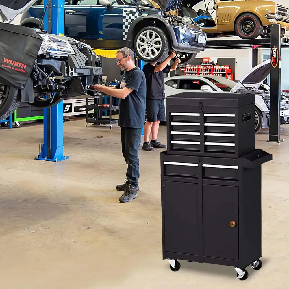 5 Drawer Rolling Tool Chest with Detachable Workbench, Lockable, for Garage, Workshop, Auto Repair - Black