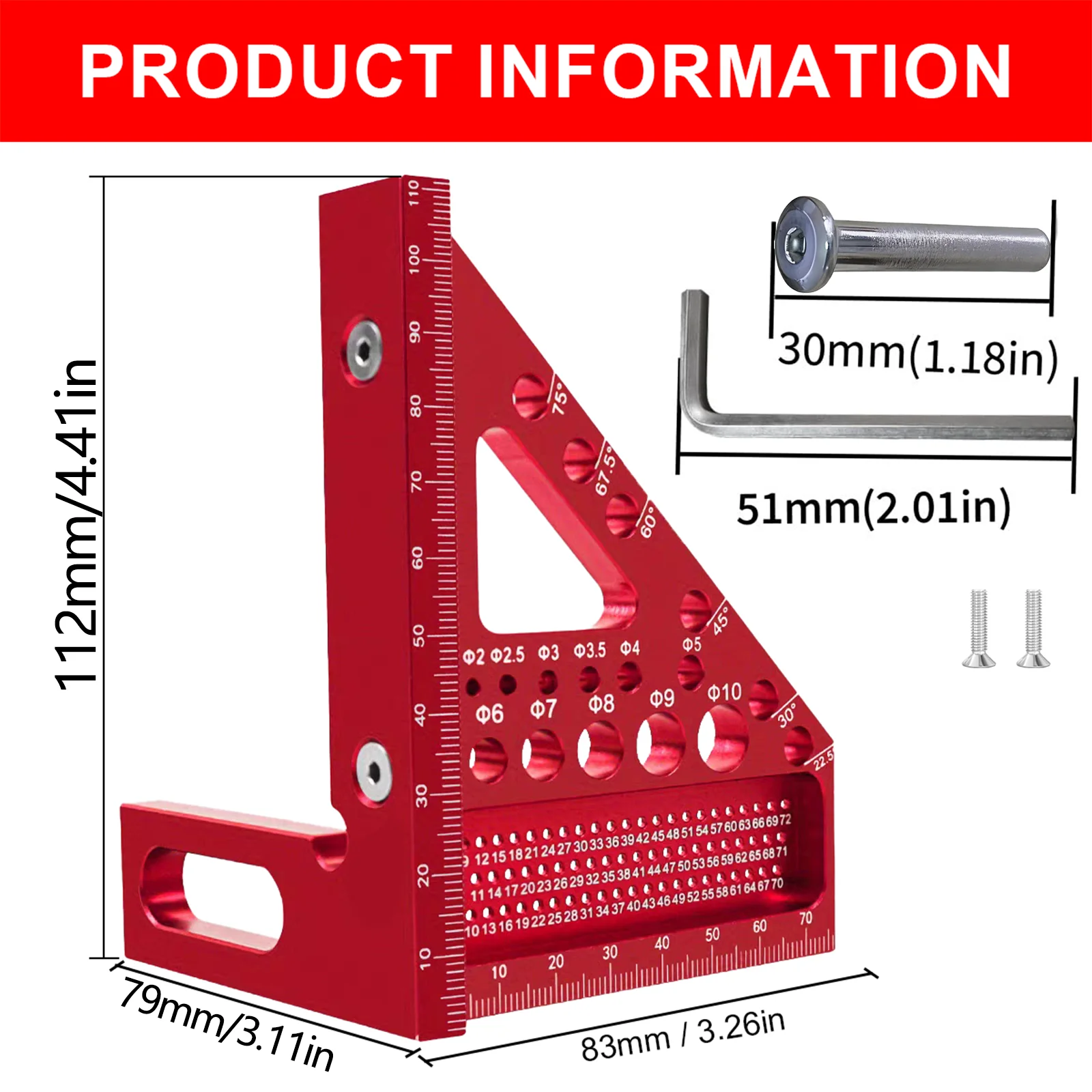 3D Multi-Angle Measuring Ruler - Small Carpenter Square Woodworking Tool, Triangle Ruler,Includes Angle Fixing Pin and Tool Set,