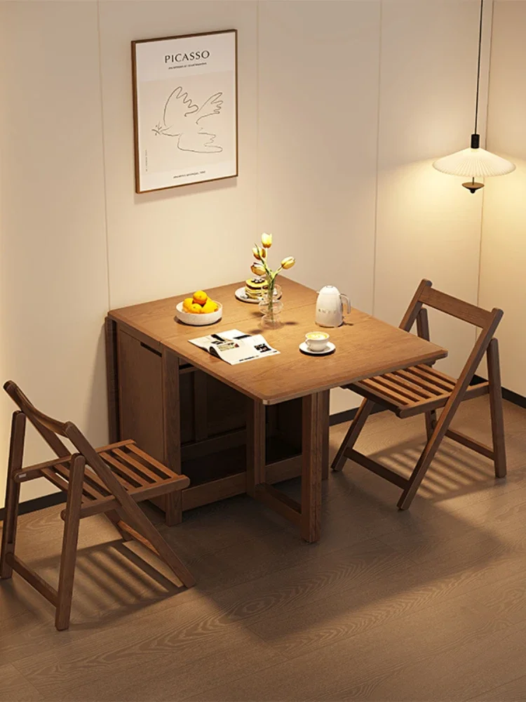 Small unit modern Chinese style solid wood retractable mobile dining table