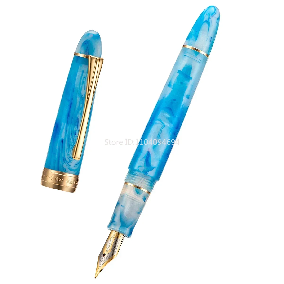 Kaigelu 356 Fountain Pen with Golden Clip EF/F/M Nib, Beautiful Blue White Pattern Acrylic Writing Gift Ink Pen