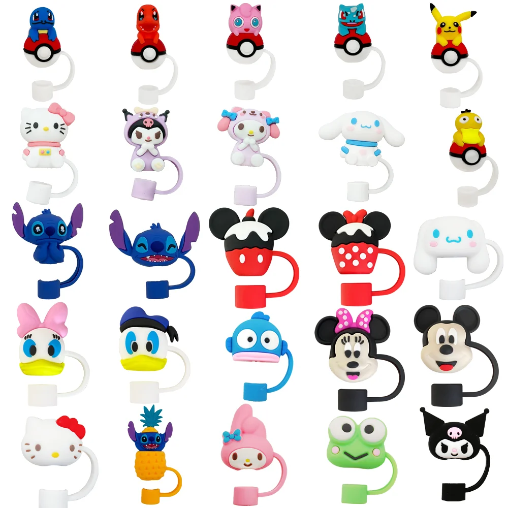 MINISO Hot Disney Sanrio Cartoon Straw Cover Cap 10MM Drink Straw Plug Reusable Splash Proof Drinking Fit Cup Straw Cap Pendant