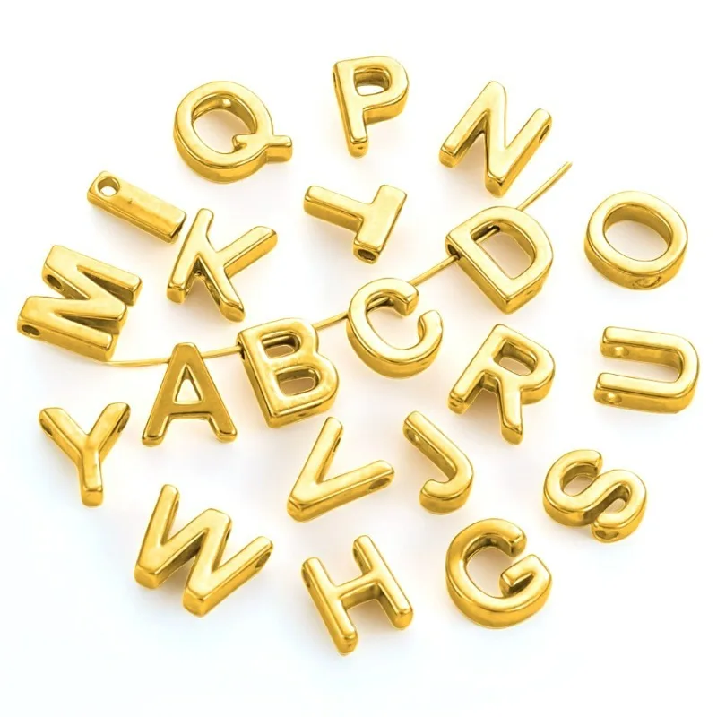 10mm Retro Smooth Stainless Steel Electroplated Pendant Small Holes Letters DIY Bracelet or Necklace Decoration Accessory
