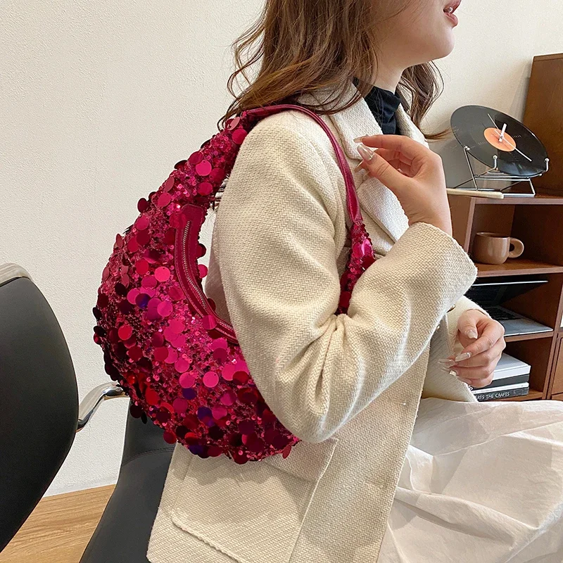 LEFTSIDE Small Sequin Underarm Bag for Women 2023 Winter Korean Fashion Shiny Shoulder Bag Females Party Handbags and Purses