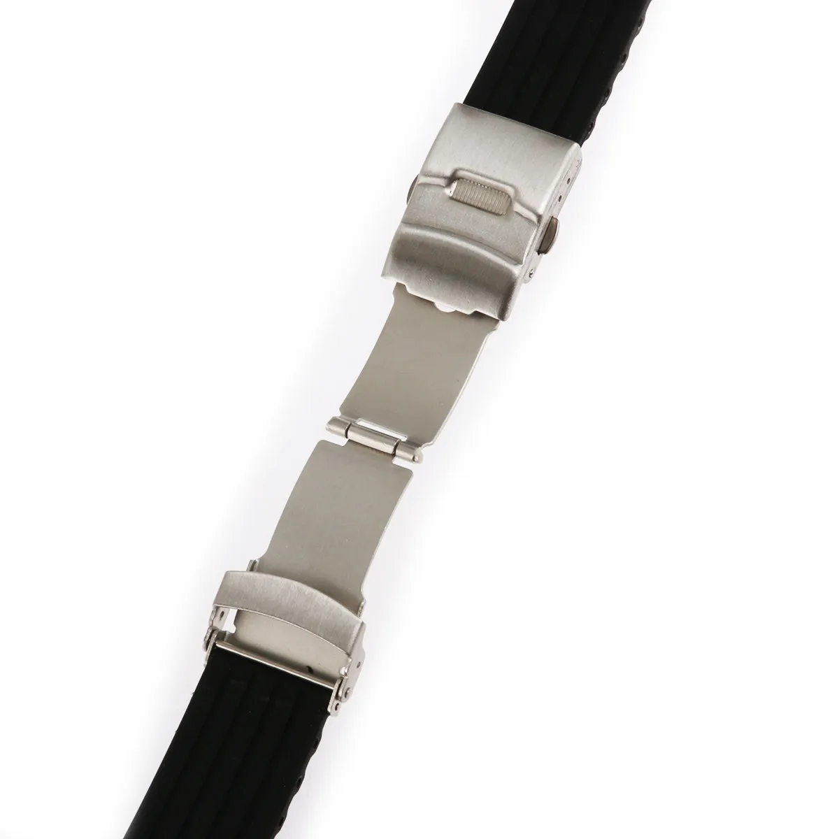 22Mm Black Silicone Watch Band Waterproof Stripes Pattern Deployment Clasp Quick Release Safety Buckle Adjustable for Sports