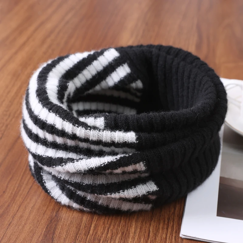 

Осень-зима, вязаный шарф для шеи из 100% чистой шерсти для женщин, утолщенный теплый шарф на шею с цветными блоками, пуловер, утеплитель для шеи