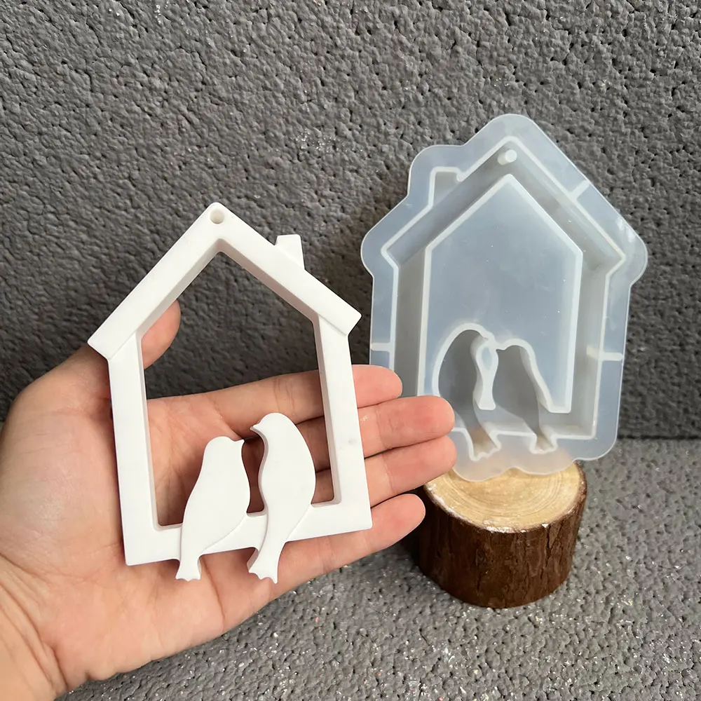 Hohl Haus Lovebird Ornament Form Aromatherapie Gips Harz Handwerk Seife Silikon Form DIY Hochzeit Geschenk Dekoration