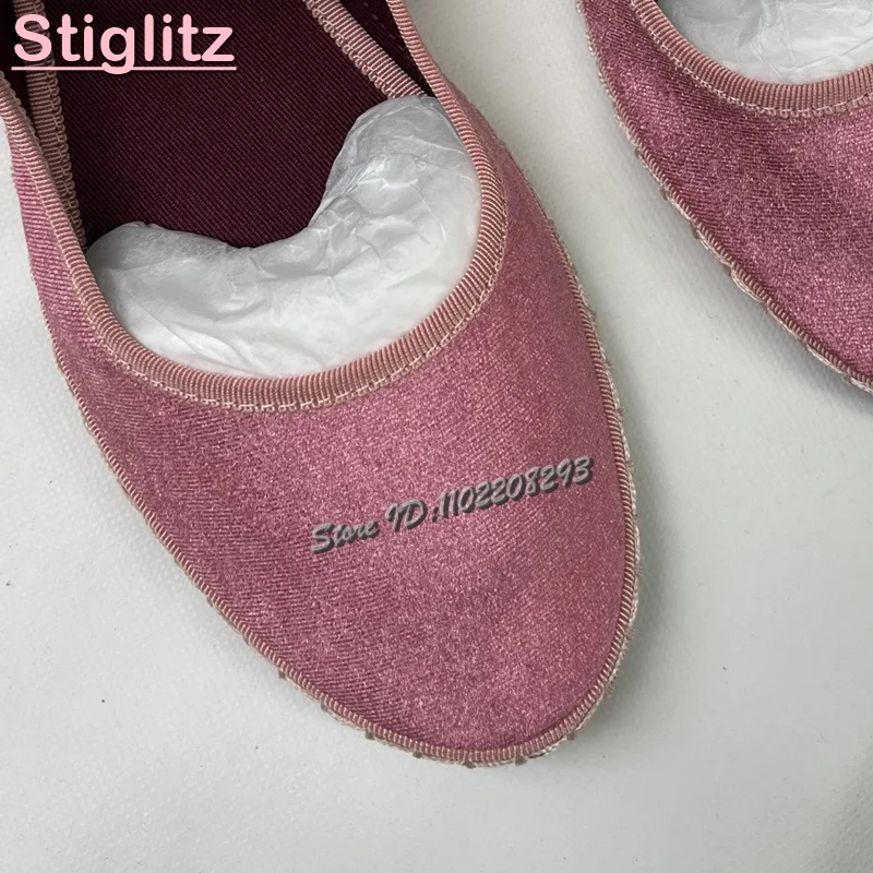 Blue Gray Velvet Round Toe Flats Ruffled Slip-on Elastic Band Mary Jane Ballet Shoes 2026 Spring New Women's Daily Casual Shoes
