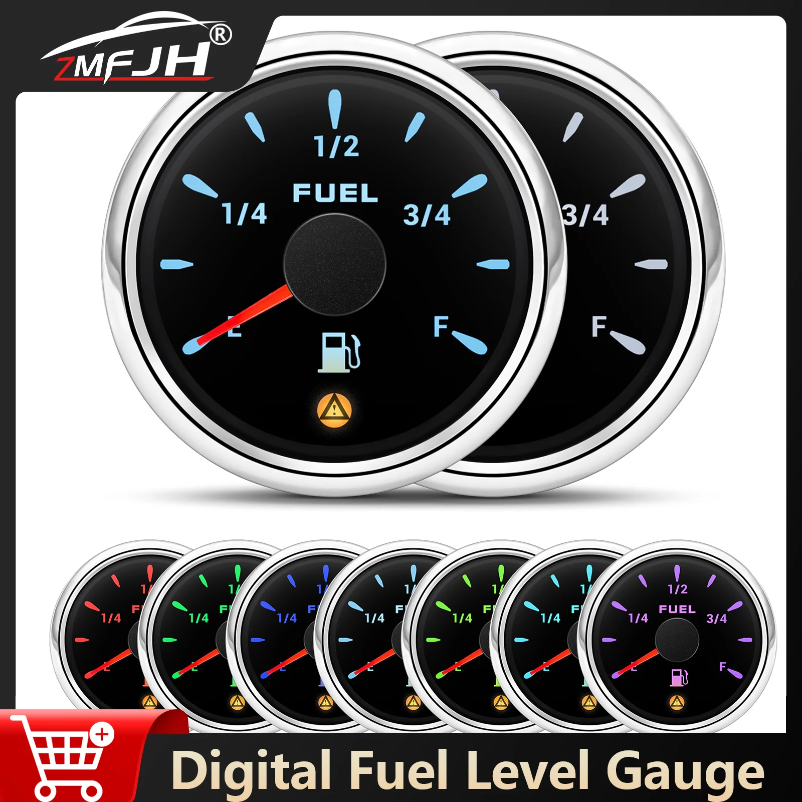 

7 Color Backlight Fuel Level Gauge 52mm Fuel Gauge 240~33ohm/0~90ohm Fuel Sensor Oil Float Indicator For Marine Boat Car Truck