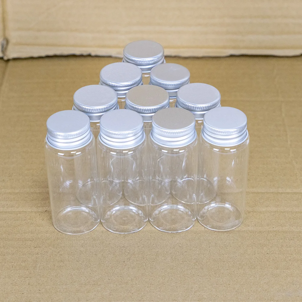 6PCS 37*90mm 70ml Glass Bottles Aluminum Caps Test Tube 70CC Jars Vials Transparent Containers Wedding Gift Bottle