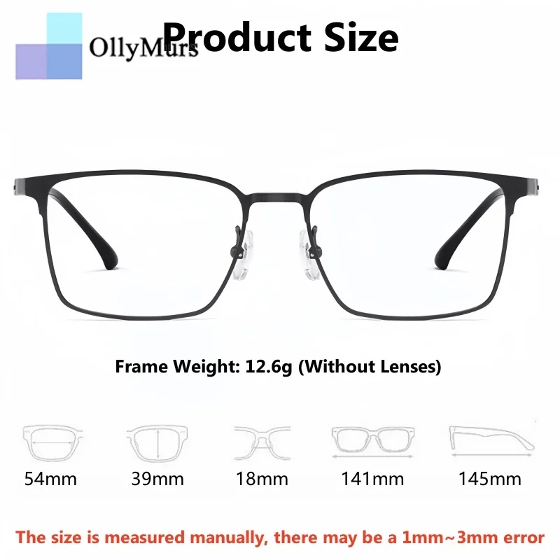 OLLYMURS, gafas de negocios de titanio puro para hombres, gafas graduadas ópticas cuadradas ultraligeras de lujo a la moda, montura HT0239