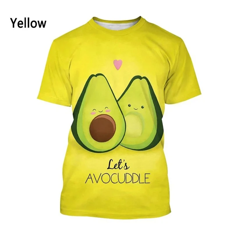 Newest Fashion Avocado Cartoon 3D Printed T-shirt Men's And Women's Summer Casual Short Sleeve Personality Fruit Shirt Top Tees