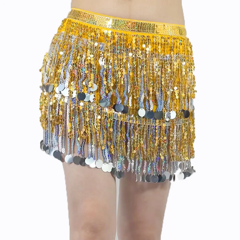 

New Belly Dance Hip Scarf Skirt Wrap Performance Bling Sequins Coin rave BellyDance Hip Skirt Tassel Costume Accessory for Women