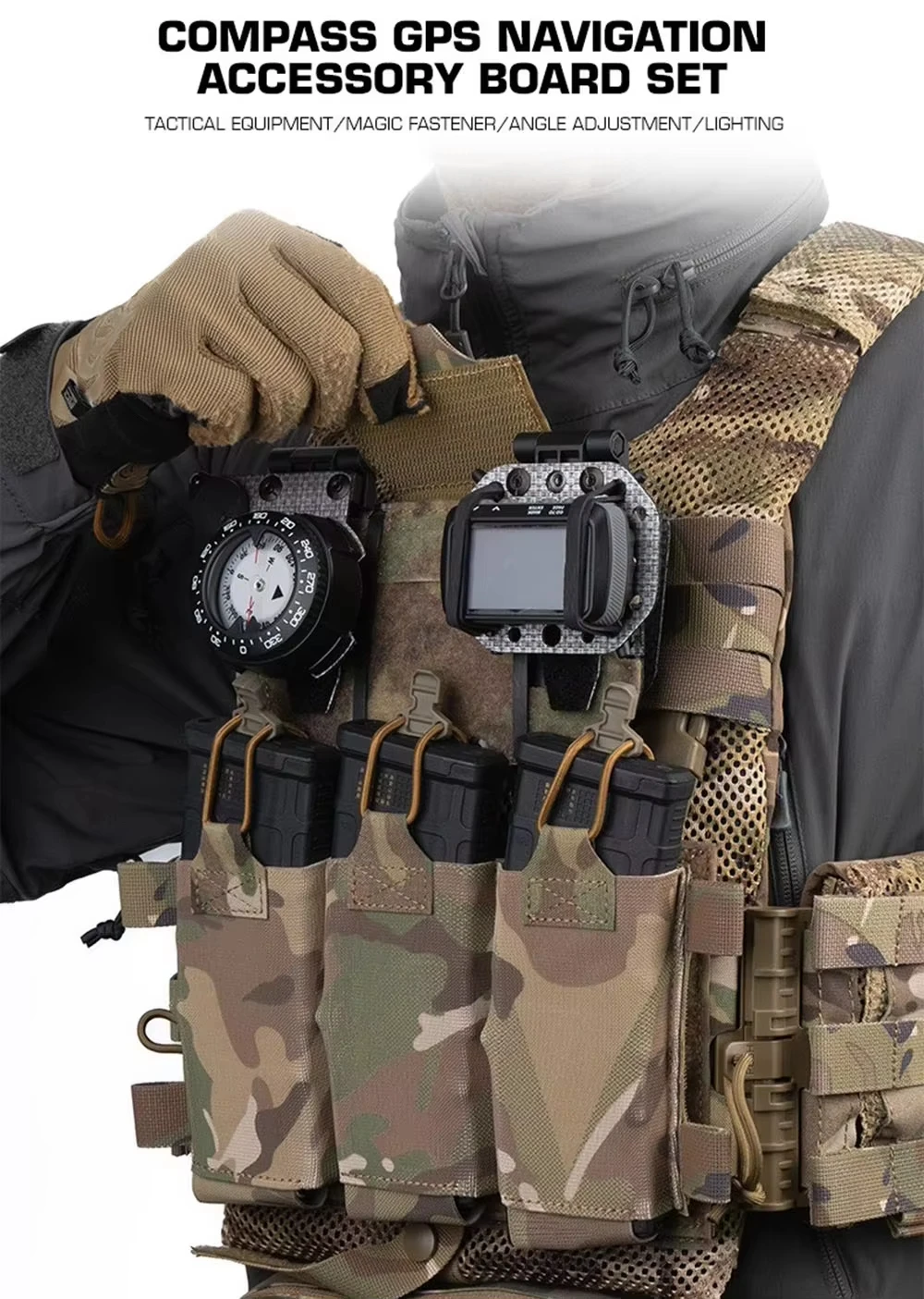 Tactical MOLLE Navigation Board Adjustable Phone GPS Holder with Compass, Lightweight Outdoor Gear for Outdoor Activities