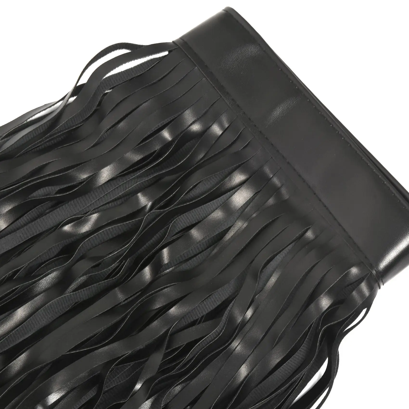 A51M-Women's Tassels Leather Skirt Summer Fashion Adjusted PU Long Fringe Dress Belts Black