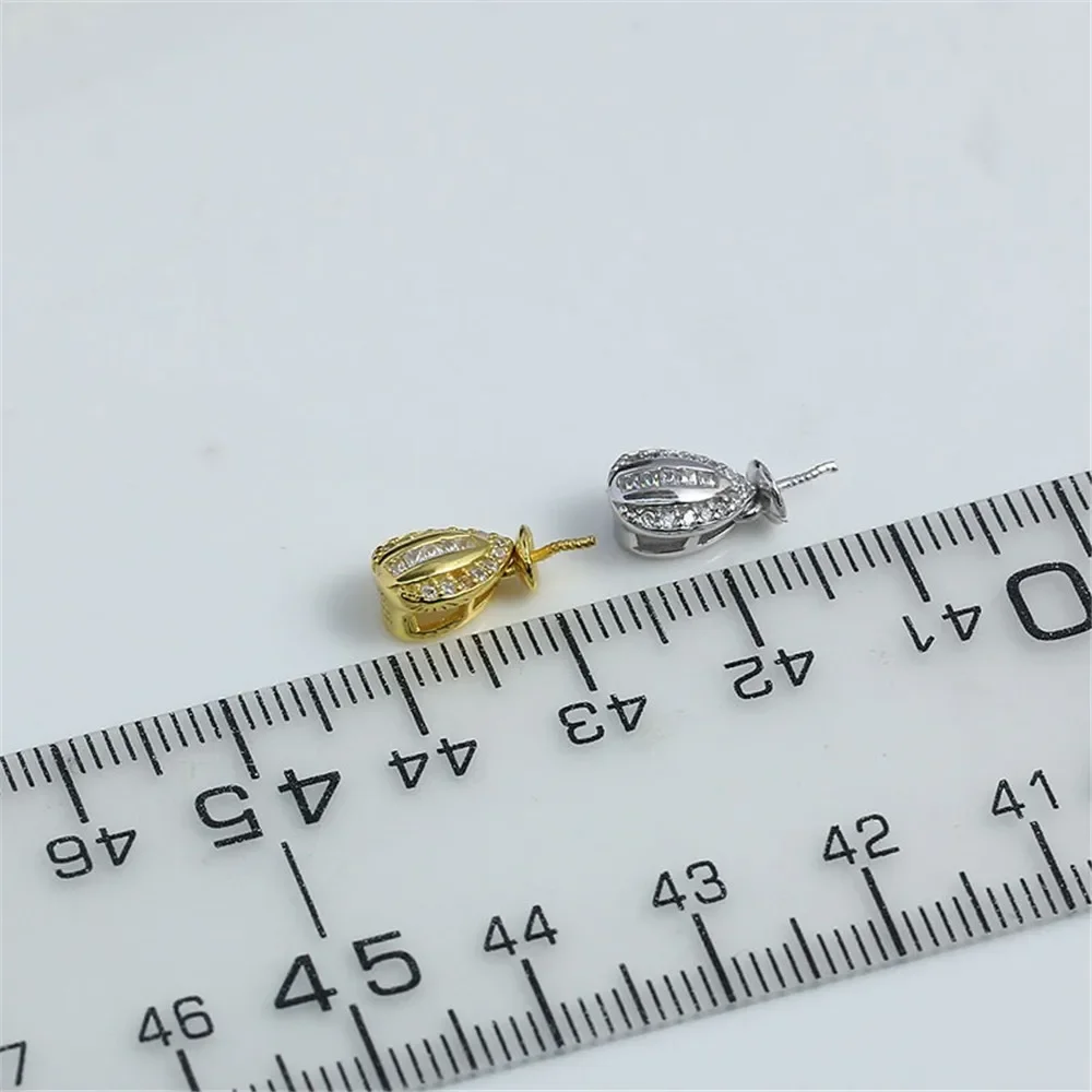 S925 Sterling Silver Pearl Pendant Setting, DIY Empty Bezel Cup Jewelry Supplies for Craft Making, Hollow Prong Pendant Findings