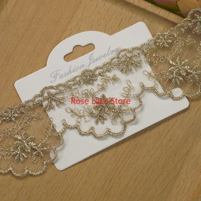 5 yards Color gradient flower embroidery Lace Trim,Gold floral Scallops tulle lace trim, For Wedding Gown,Bridal Hairband