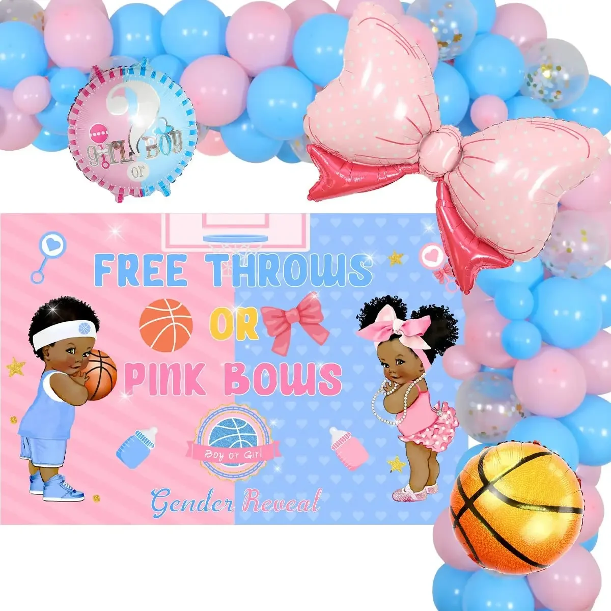 

Sursurprise Basketball or Bows Gender Reveal Decoration Blue Pink Balloon Garland Backdrop for Boys or Girls Gender Reveal Party