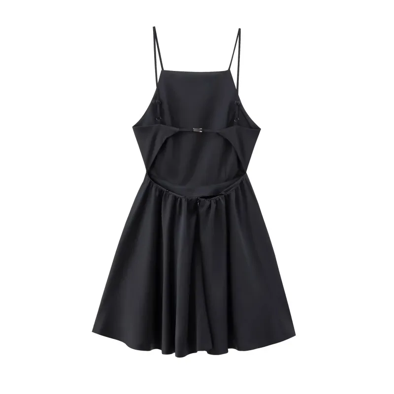 Topenomi Sexy Backless Mini Dress Women French Vintage Sleeveless Waist Pleated A Line Party Dresses Elegant Slim Vestidos 2025