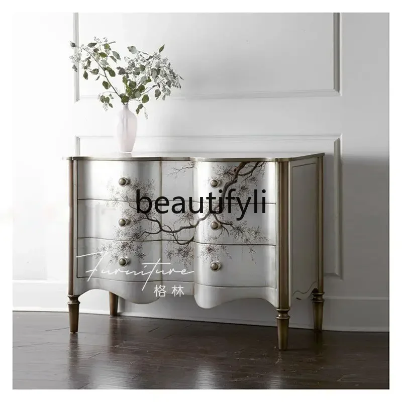 European neoclassical entrance retro three-bucket cabinet locker hand-painted decorative cabinet customization6220