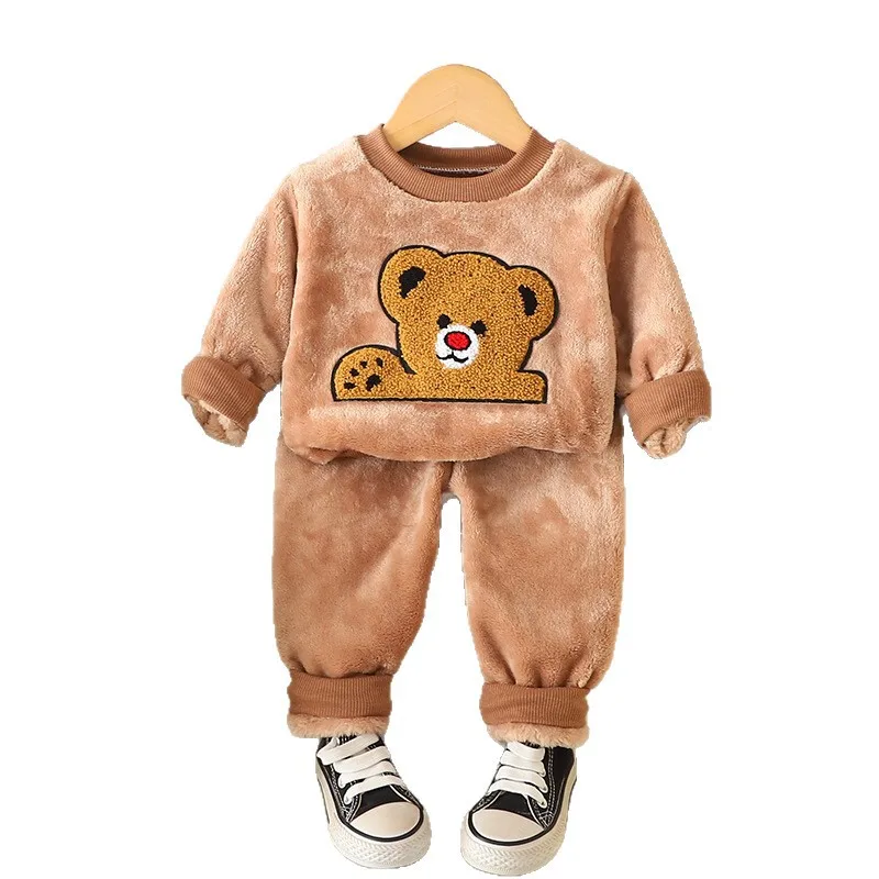 

New Winter Baby Clothes Children Boys Cartoon Thick Warm Sleepwear T-Shirt Pants 2Pcs/Sets Toddler Girls Clothing Kids Pajamas