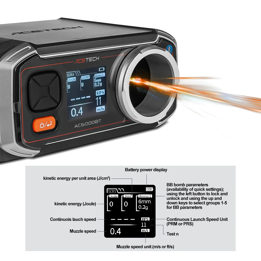 Imagem -04 - Acetech-bluetooth Airsoft Bala Velocímetro Tiro Teste de Velocidade Airsoft Bbs Chronograph Ac6000 bt