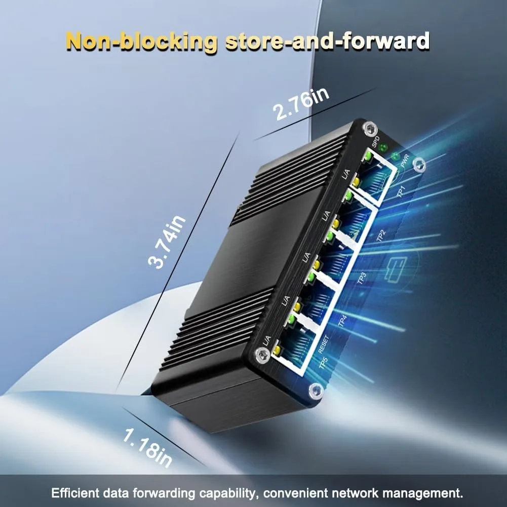 Managed 5-port PoE Switch 1Uplink+4PoE Industrial Gigabit Ethernet Switch Web Management,QoS,Vlan, Din rail & Wall mount