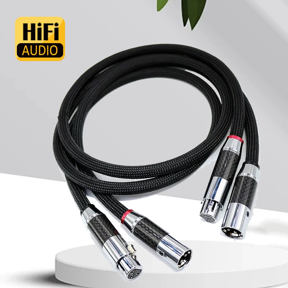 Hifi XLR Cable 6N occ silver Plated XLR Female Microphone Cable, Black Nylon Braided Carbon Fiber Plug Audiophile Balanced Cable