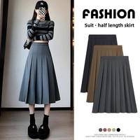 2024 New Preppy Style High-Waisted Petite Skirt Medium-Length A- Line Skirt For Women Fashionable Summer Skirt