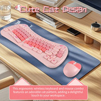 Cute Cartoon Cat Appearance Rechargeable 2.4G Wireless Ergonomic Wireless Keyboard And Mouse Set Gaming Mouse Combo Kit For PC