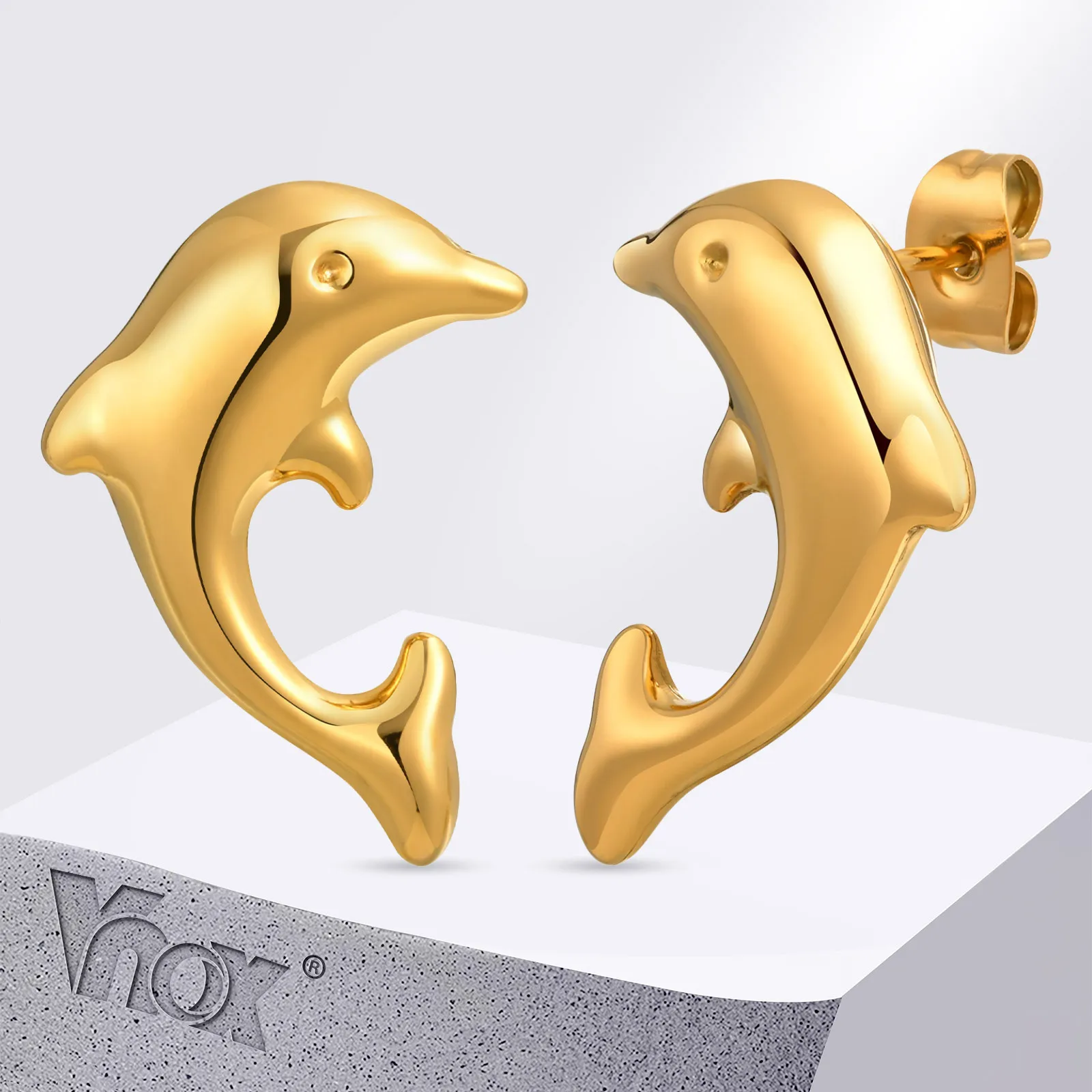 

Vnox Dolphin Earrings For Women Girls,Stainless Steel Glossy Animal Element Stud Earrings,Exquisite Compact Ear Jewelry Party