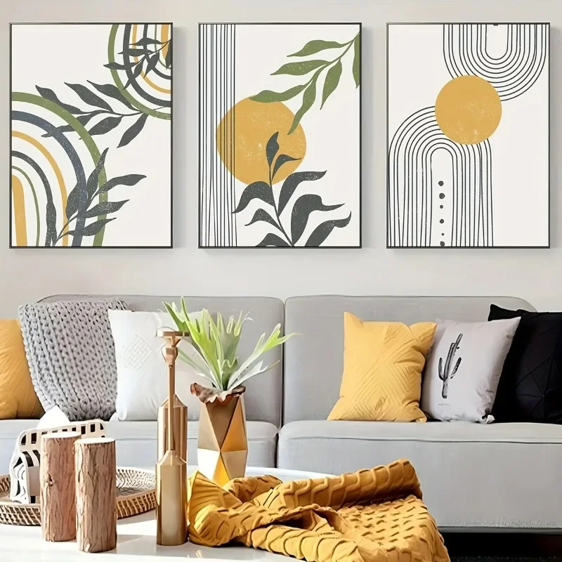 3pcs Medieval Wall Art Abstract Bohemia and Sun Canvas Painting Modern Line Art Poster Gallery Wall Art Home Decor