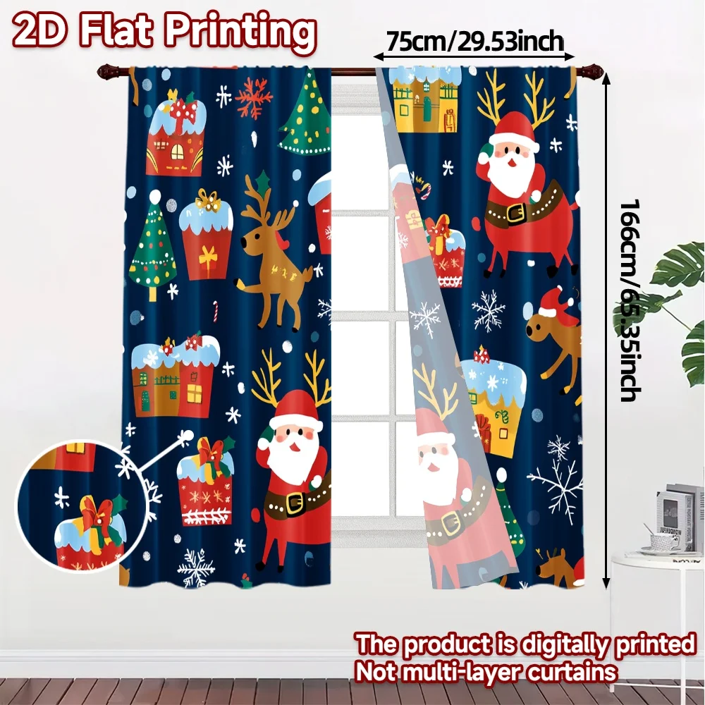 2pcs,Curtains Cute Christmas Santa Reindeer Sleigh (3) Popular Creative Curtains Fabric Curtains Decorations For Home Ldeal for