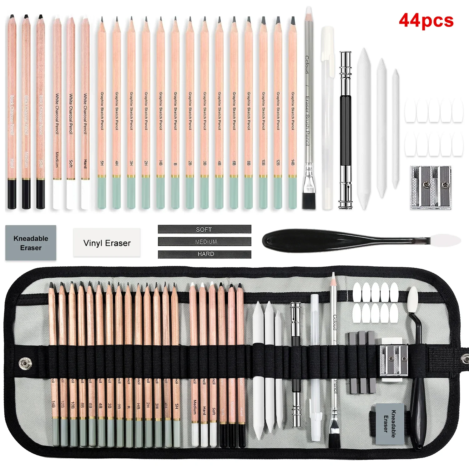14/18/29/38/44/64 PCS Drawing Set Sketching Kit,Sketch Pencils Art Supplies with Graphite,Charcoal,Blending Tools & Accessories