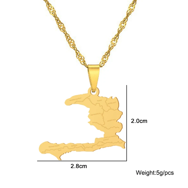 Mode Repiblik Ayiti Karte Stadt Anhänger Halskette Edelstahl Männer Frauen Haiti Karten Schmuck Geschenk – Detail 6
