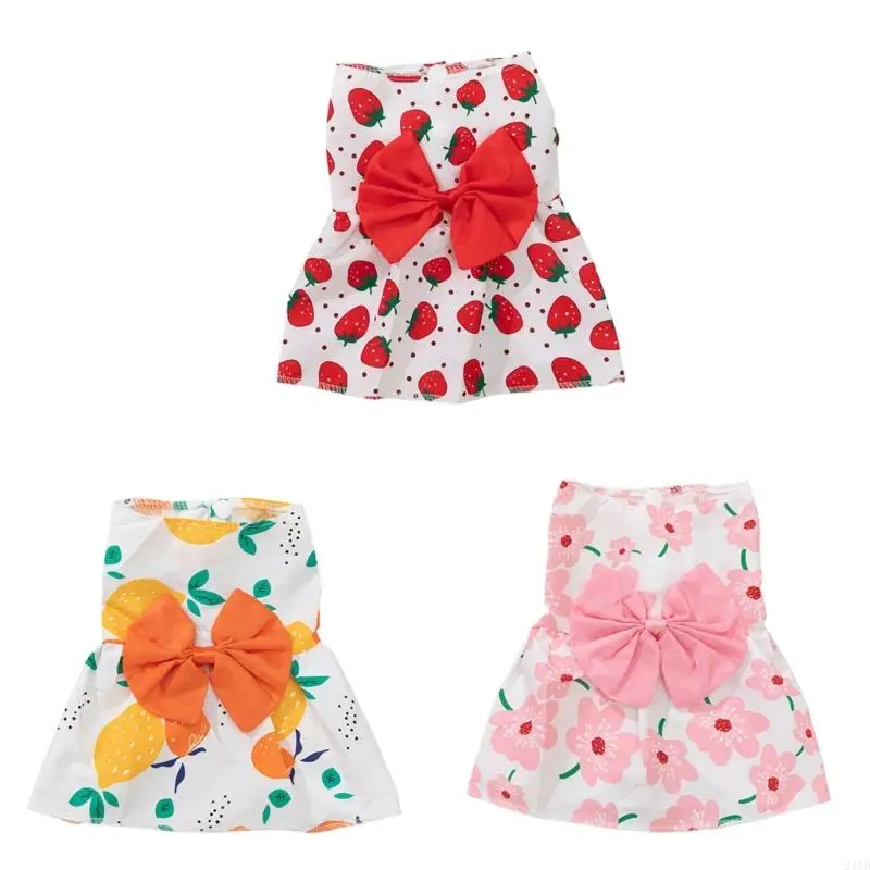 

24TD Spring Dog Flower Print Skirt with Bowknot Decorations Outdoor Walking Dress