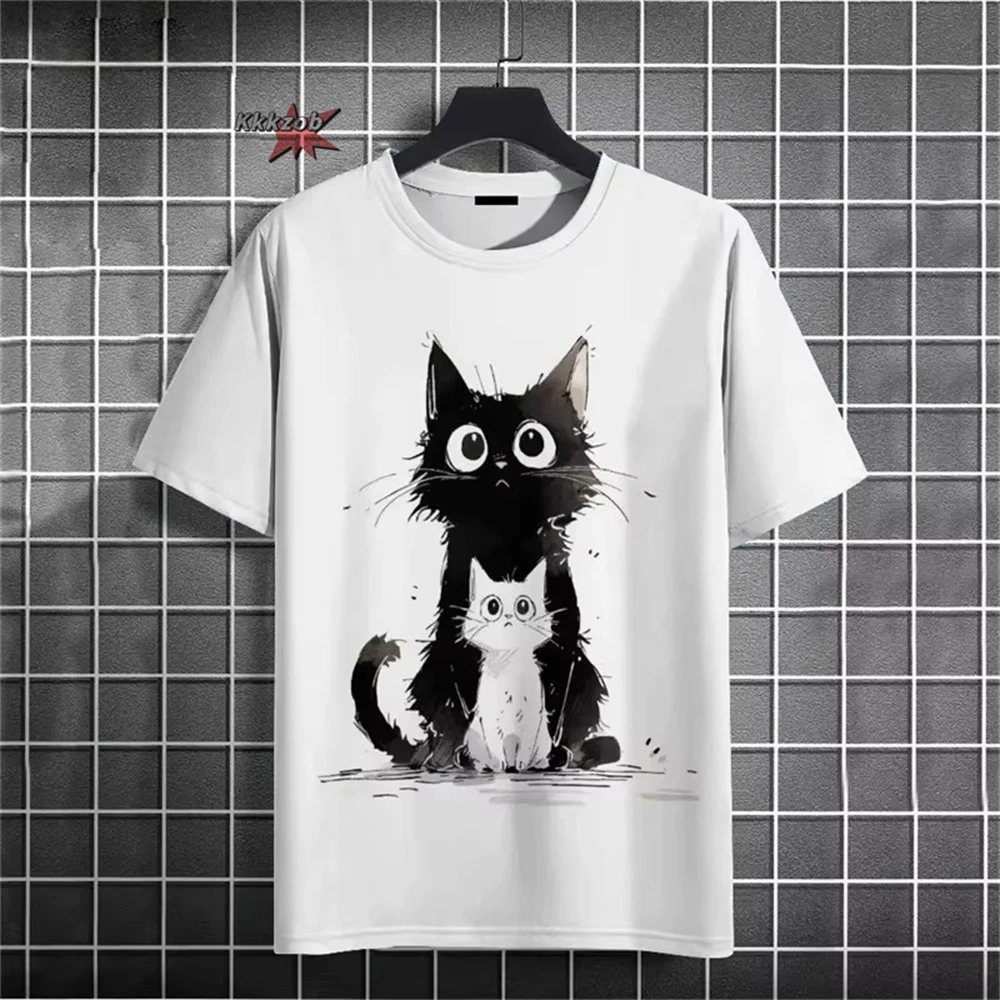 Japanese Ukiyo-E Cute Cat Pattern Round Neck Men's Short Sleeved Daily Oversized T-Shirt Harajuku Y2k T-Shirt T-Shirt Men Top image 3