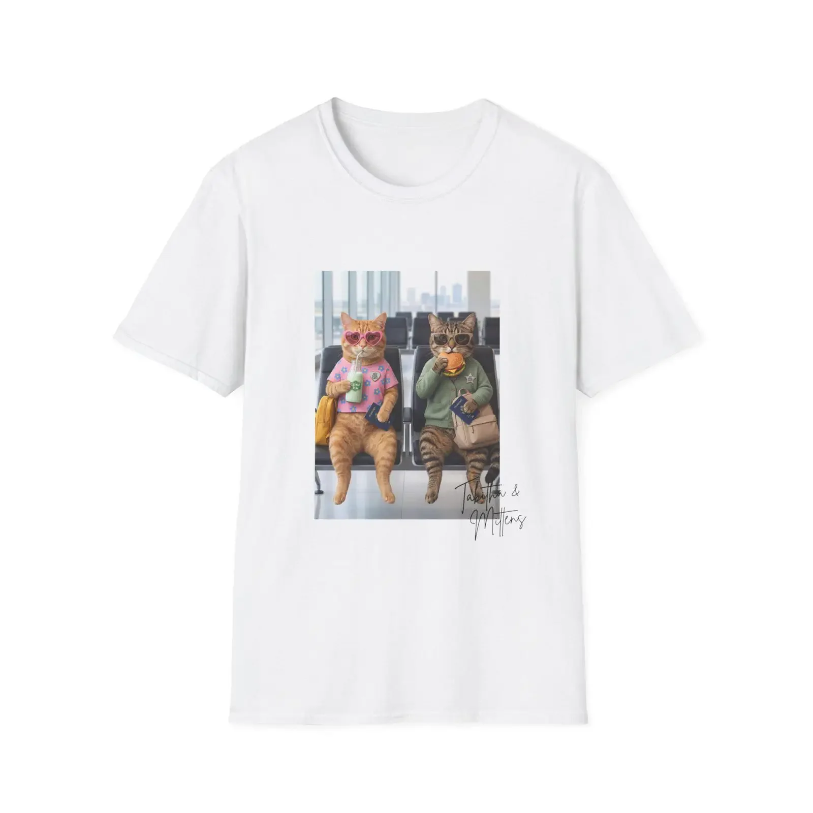 Tabitha Mittens 'Hey Cool Cats' T Shirt vintage Washed Top For Everyday Wear Breathable Stretched fashion graphic