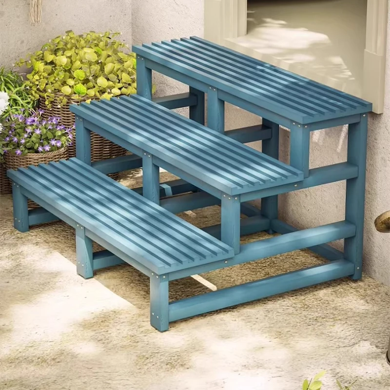 Anticorrosive wood ladder stool step climbing Solid wood outdoor household staircase bay window foot two-step