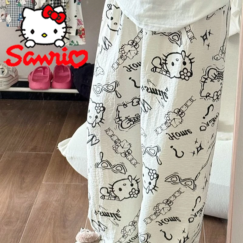

Sanrio Hello Kitty женские пижамные штаны с героями мультфильмов милые девушки весна осень тонкие повседневные брюки с высокой талией свободные домашние пижамные штаны