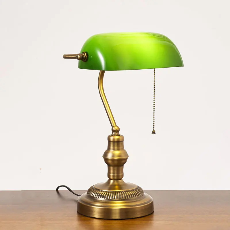Vintage Bank Office Desk Lamp European Glass Desk Lamp Antique Copper Living Room Bedroom Decor Bedside Table Lamp