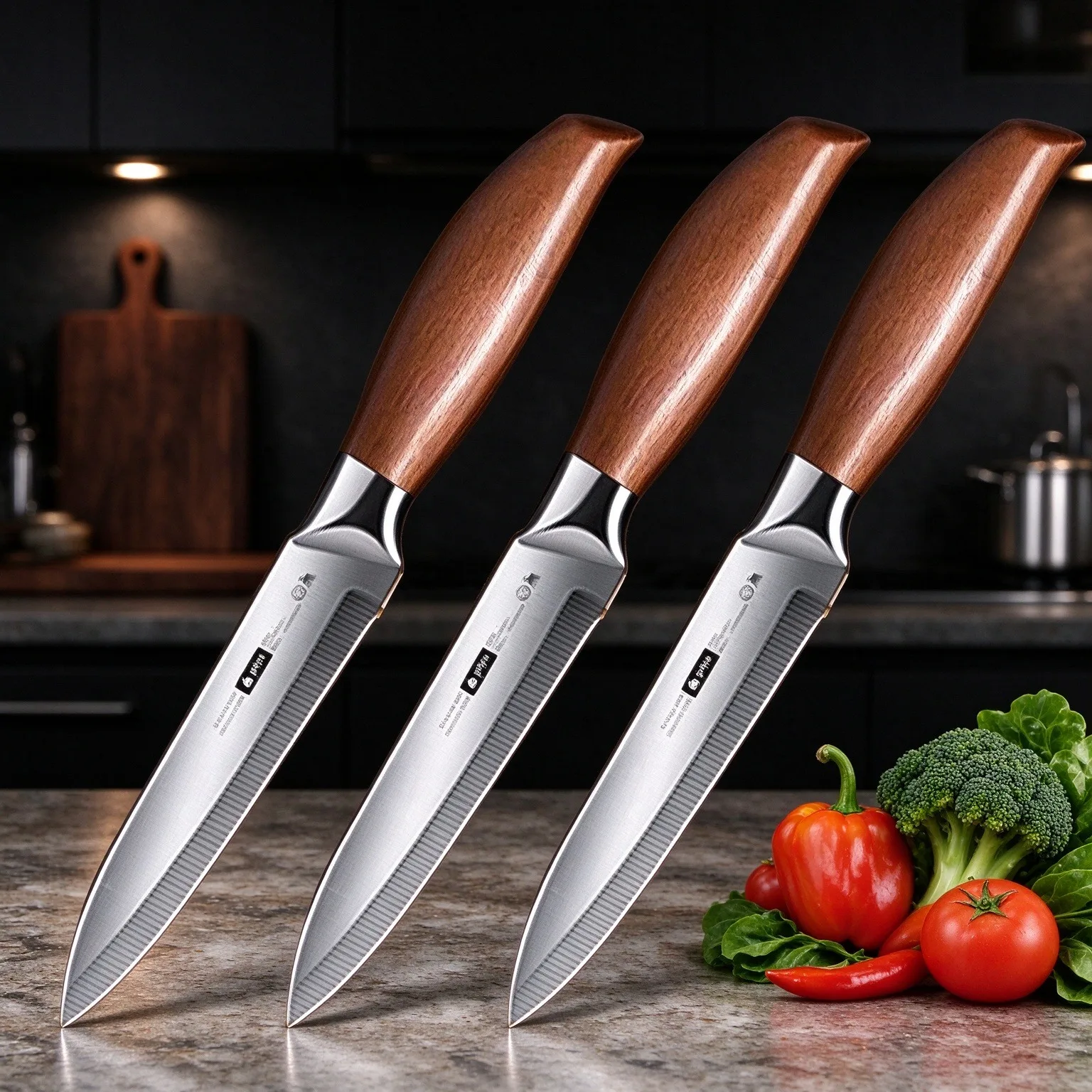 1/2/3-piece sharp kitchen knife, stainless steel multi-purpose knife, imitation wood-grain plastic handle, kitchen fruit knife