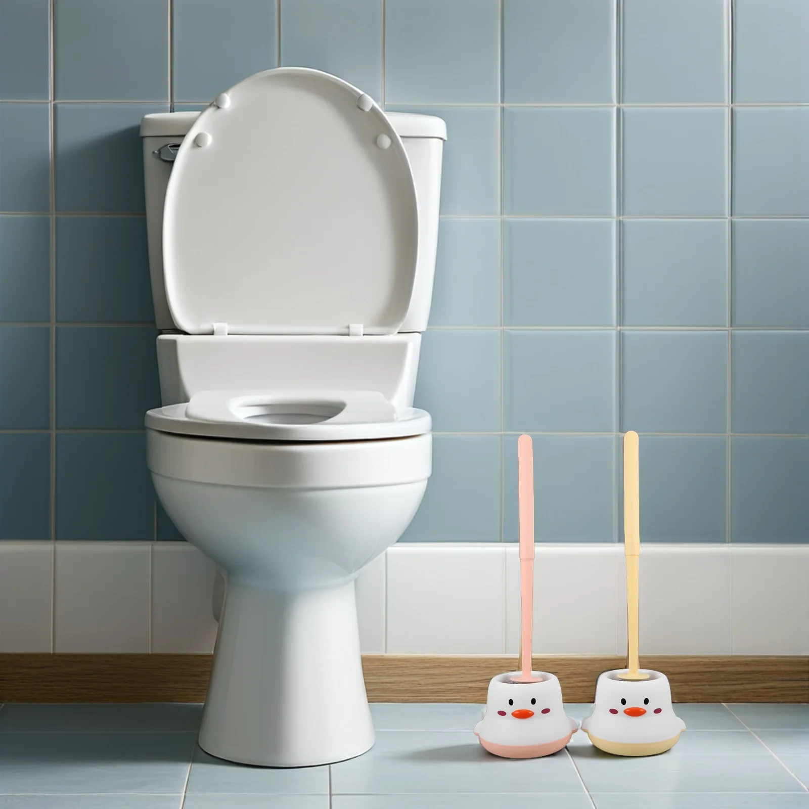 

2Pcs Freestanding Toilet Brush Holder Long Handle Plastic Bathroom Scrub Cleaner Tool Efficient Cleaning Dead Corners Tiles