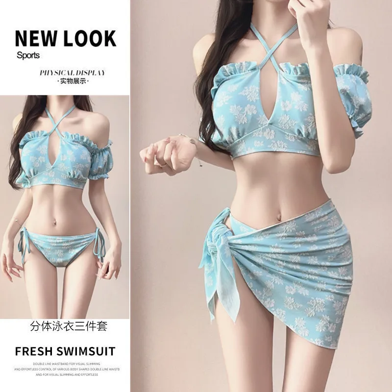 Bathing Swimming Suit for Women New Korean Version Swimsuit Red Sexy Slim Fit Charming Backpack Three Piece Set Bikini