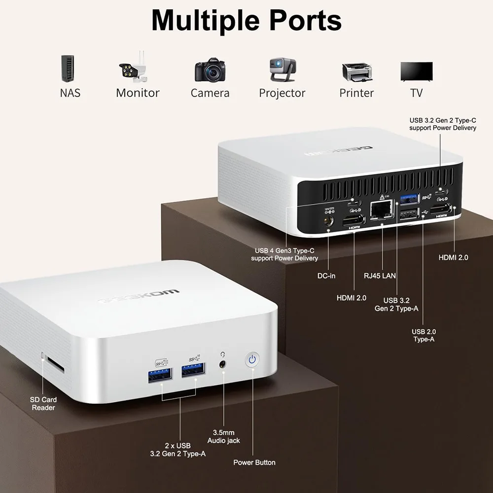 GEEKOM-Mini PC A7 Windows 11 Pro, AMD Ryzen 9 7940HS, 8 cœurs, 4.0GHz, 32 Go de RAM, 2 To SSD, WiFi 6E, Bluetooth 5.2, multifonction, USB 4